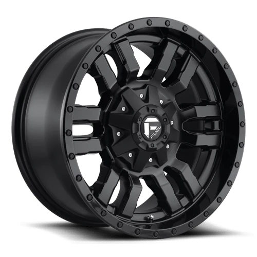 4 x Fuel 1PC D596 SLEDGE MATTE BLACK GLOSS BLACK LIP & 4 x 235/50R18 101V XL BRIDGESTONE TURANZA ALL SEASON 6 ENLITEN